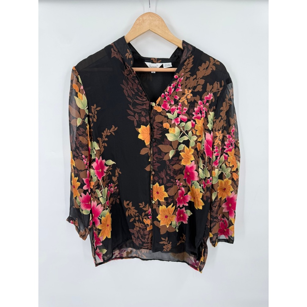 Dorman Silk Blend Blouse Top Womens Size M Floral Luxury Old Money Classic
